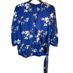RW&CO Blue Floral Wrap Blouse-XS